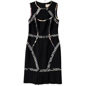 Nicole Miller Artelier Collection Geo Trim Pleated Flounce Dress Size 4‎ Silk